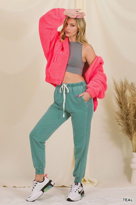 ZENANA Pigment Dye Drawstring Waist Jogger Pants