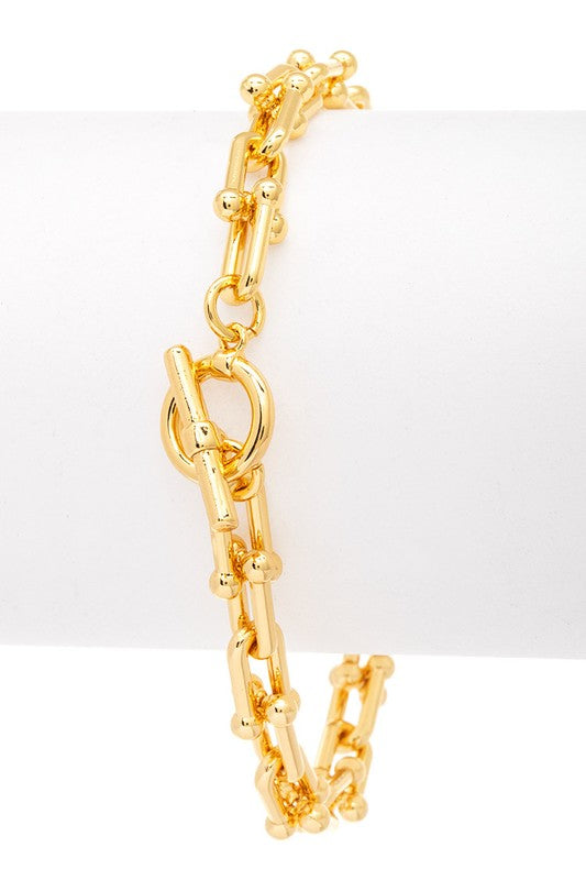 Micro CZ Pave Heart Charm Paperclip Bracelet