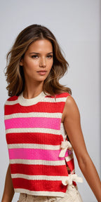Vivid Stripe Tie-Side Sweater Vest