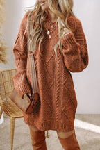 Cable Knit Sweater Dress in Coffee