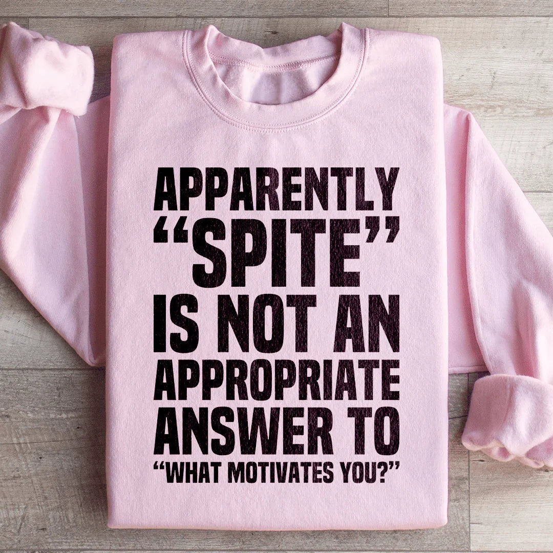 Apparently Spite Is Not An Appropriate Answer To What Motivates You Sweatshirt