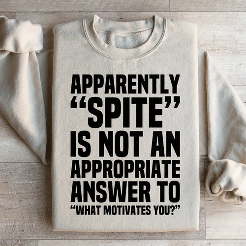 Apparently Spite Is Not An Appropriate Answer To What Motivates You Sweatshirt