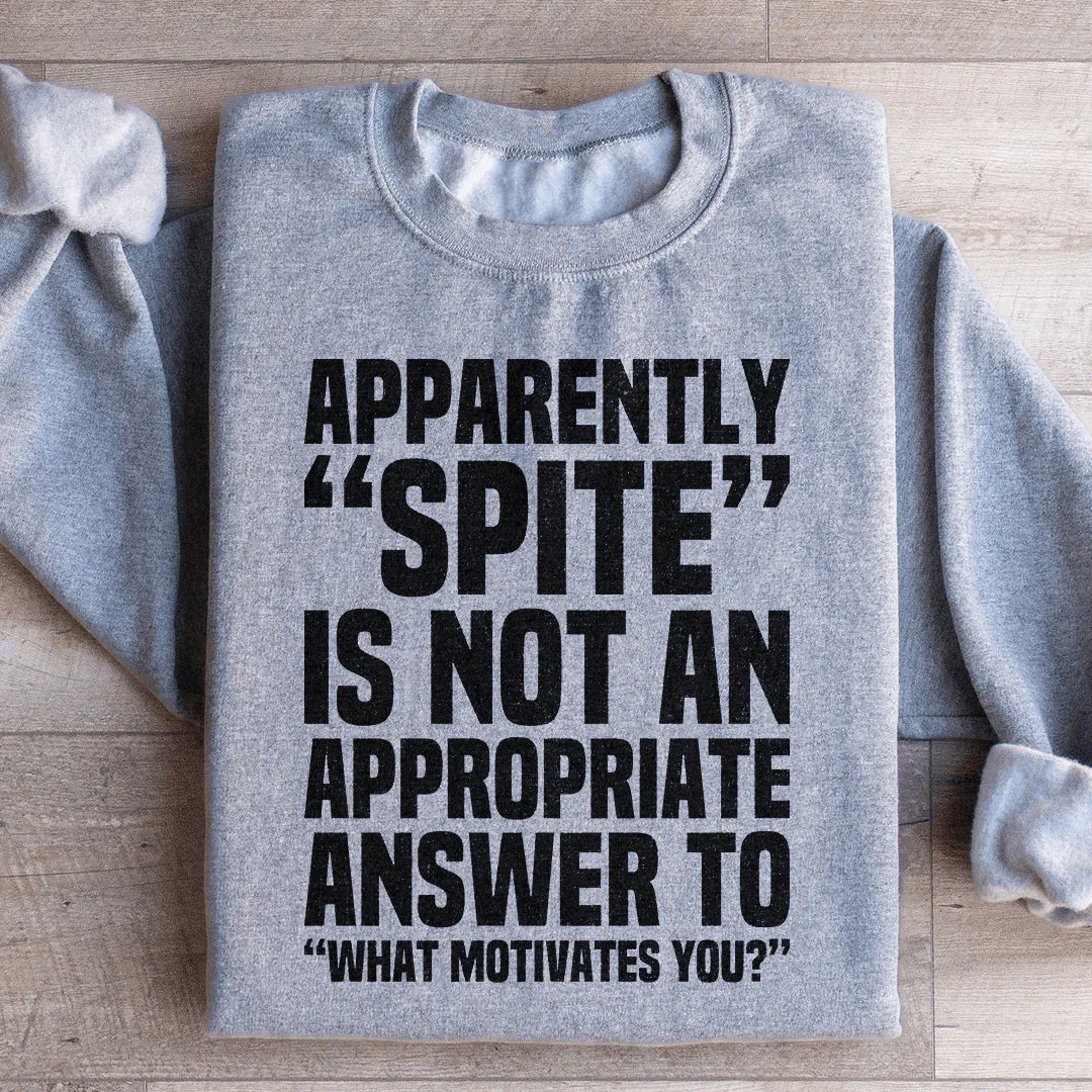 Apparently Spite Is Not An Appropriate Answer To What Motivates You Sweatshirt