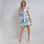 Dreamy Blue Ruffle Sleeve Mini Dress
