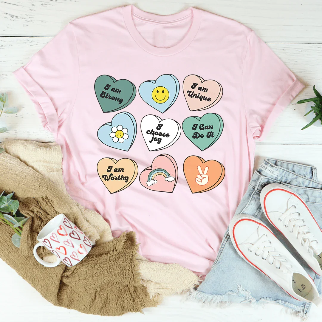 Candy Hearts Positivity Affirmations Tee