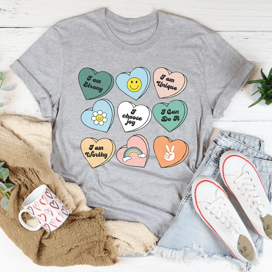 Candy Hearts Positivity Affirmations Tee