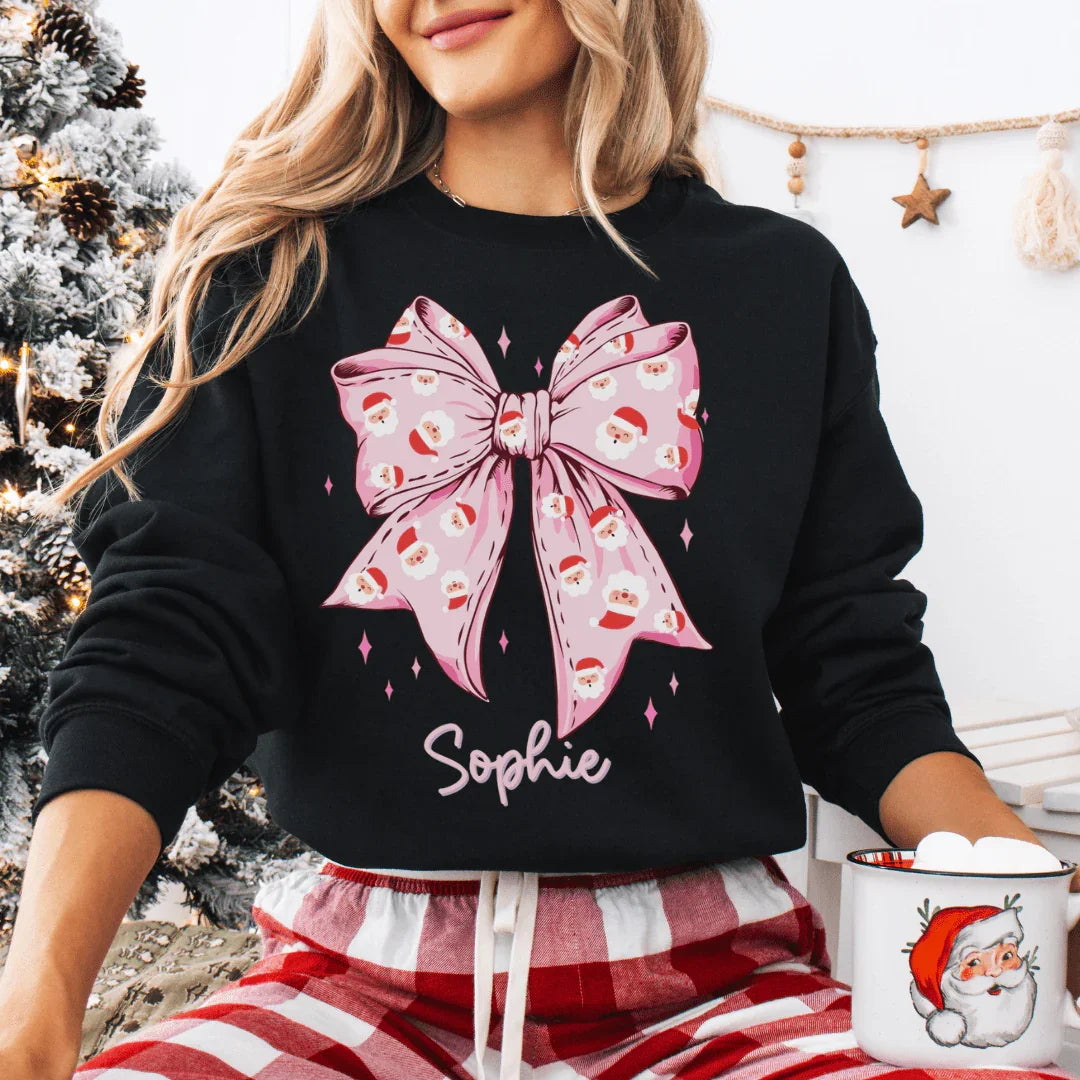 Custom Santa Bow Christmas Sweatshirt
