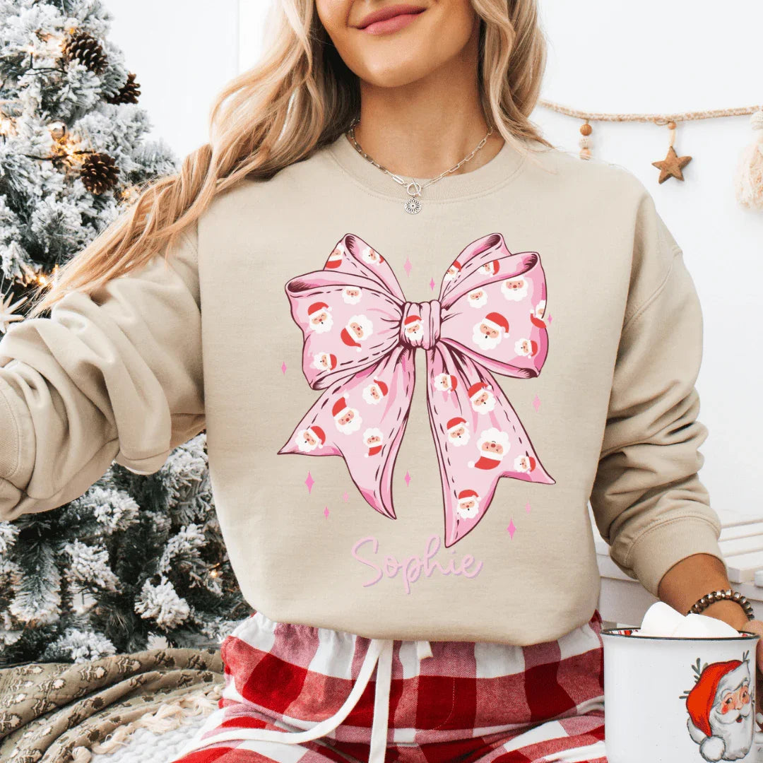 Custom Santa Bow Christmas Sweatshirt