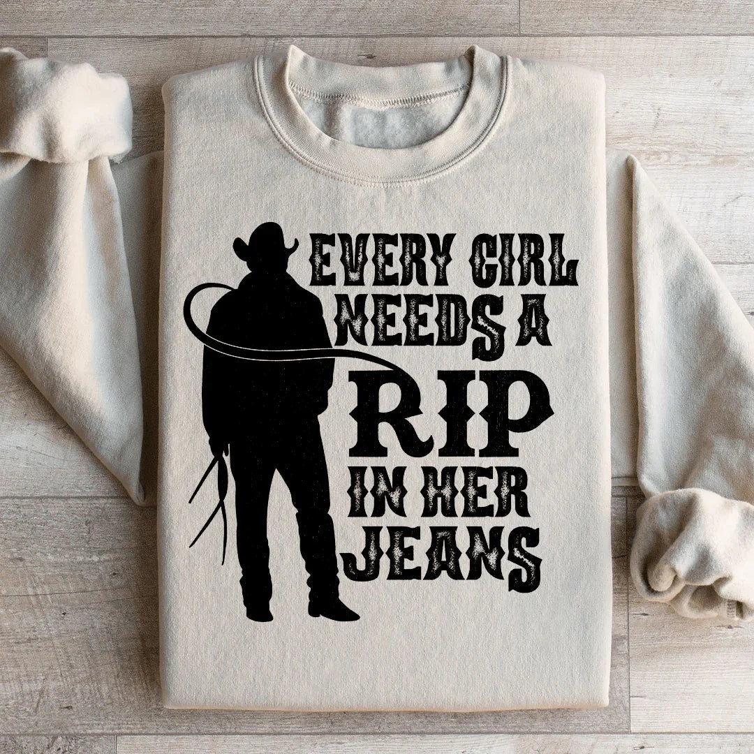 Every Girl Needs A RIP In Her Jeans Sweatshirt