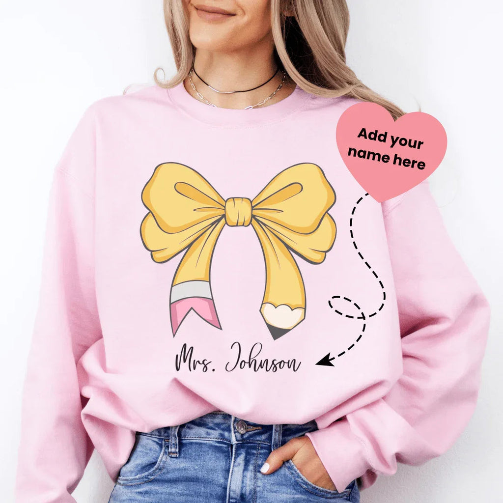 Teacher Personalized Bow Pencil Sweatshirt with Name