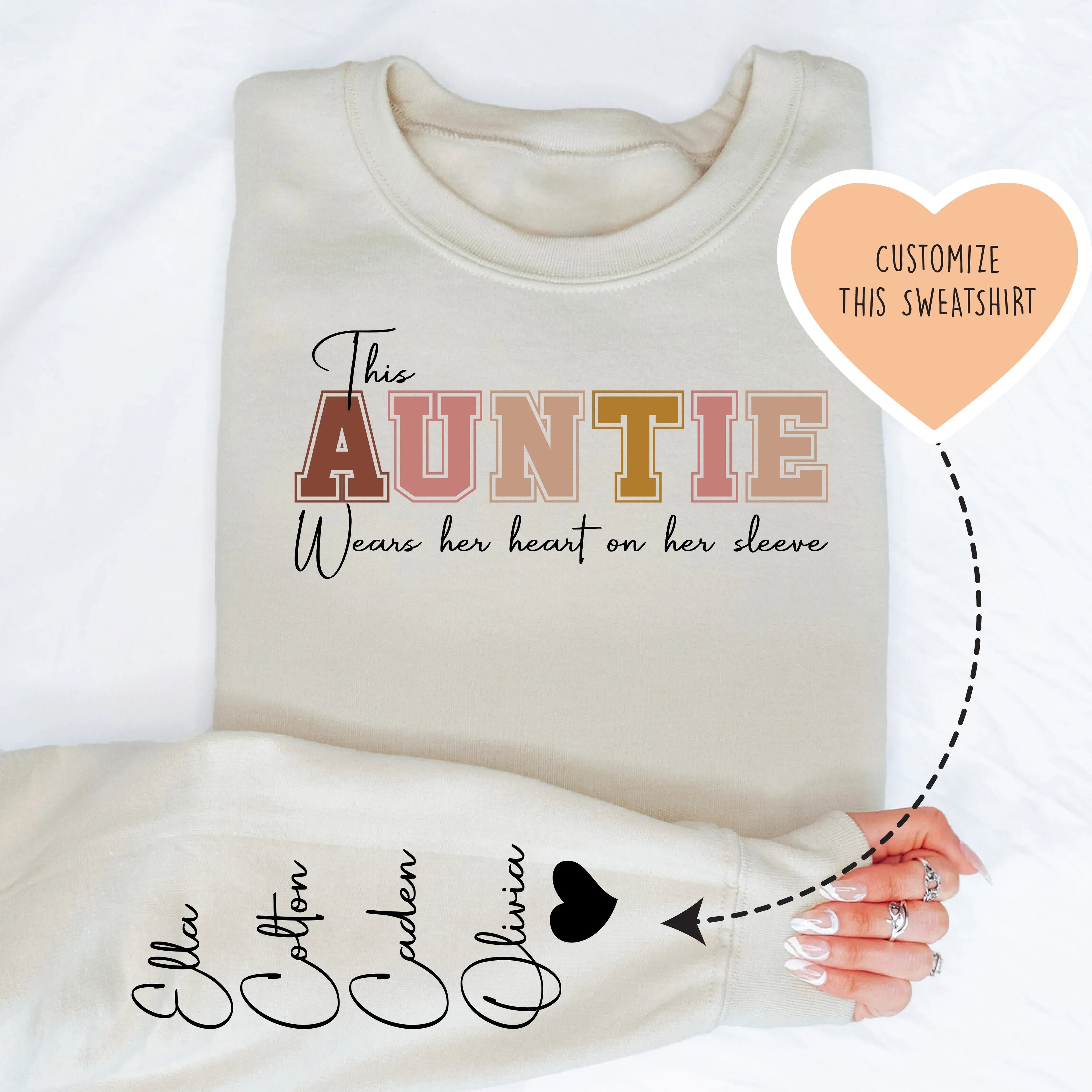 This Aunt Wears Her Heart On Her Sleeve Custom Sweatshirt