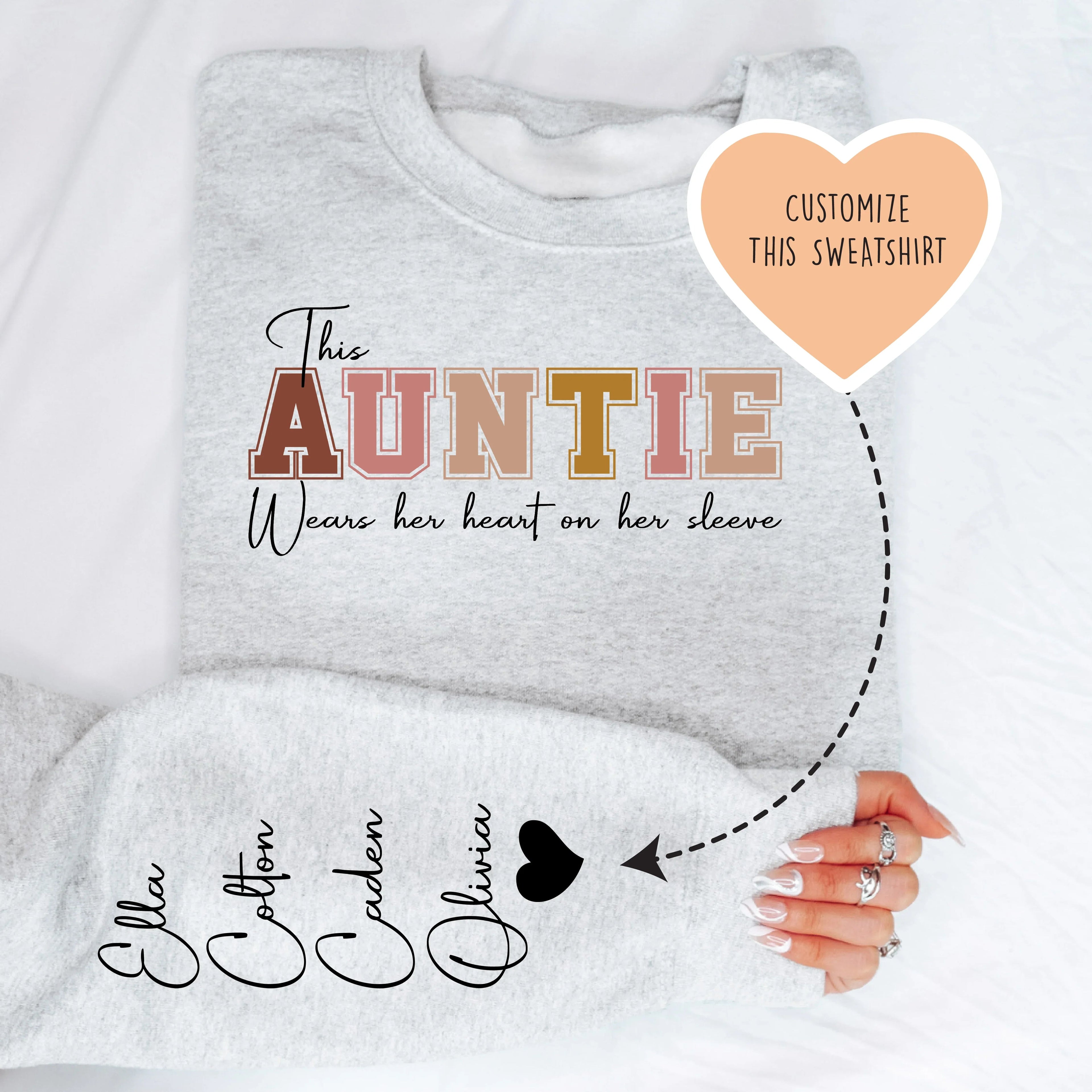 This Aunt Wears Her Heart On Her Sleeve Custom Sweatshirt