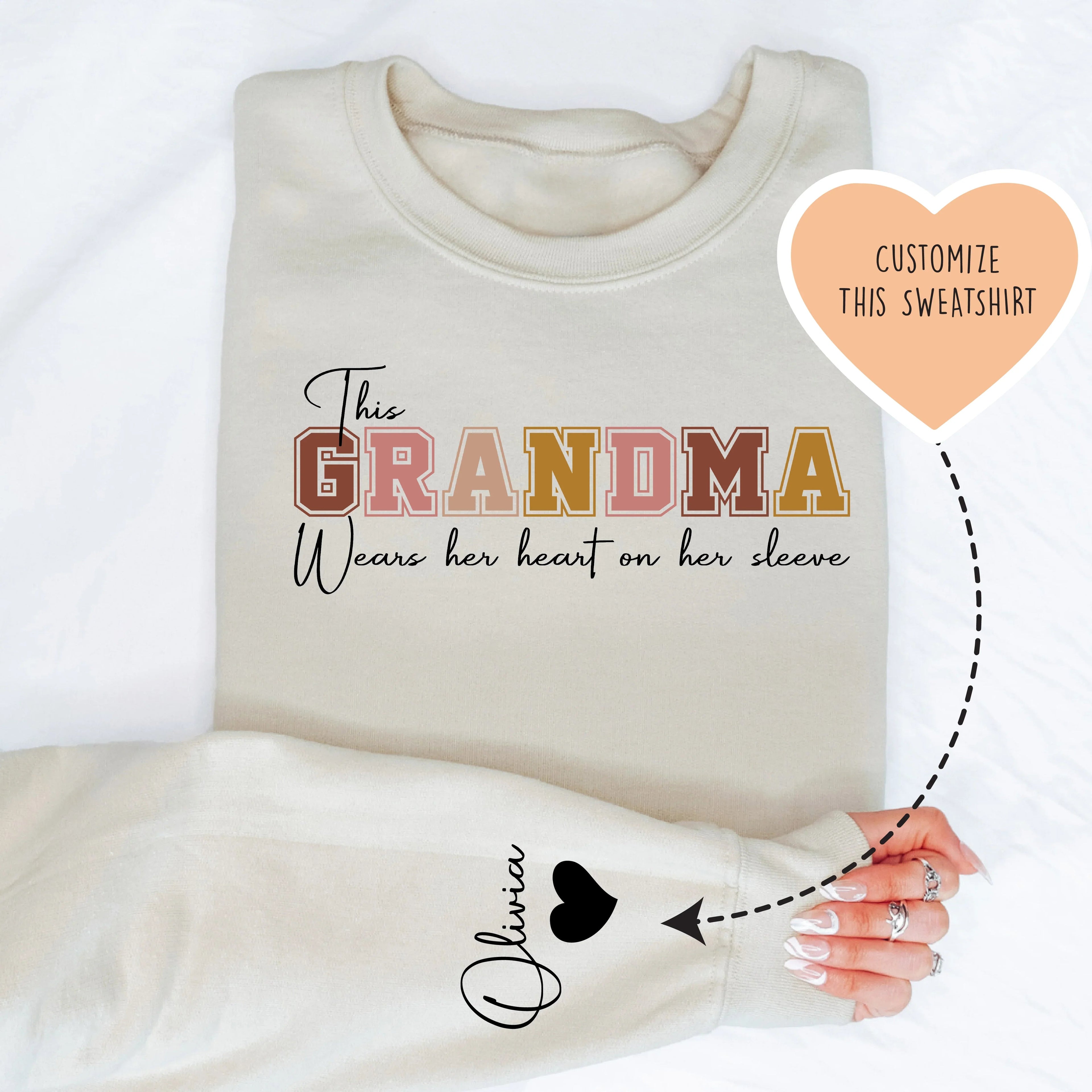 This Grandma Wears Her Heart On Her Sleeve Custom Sweatshirt