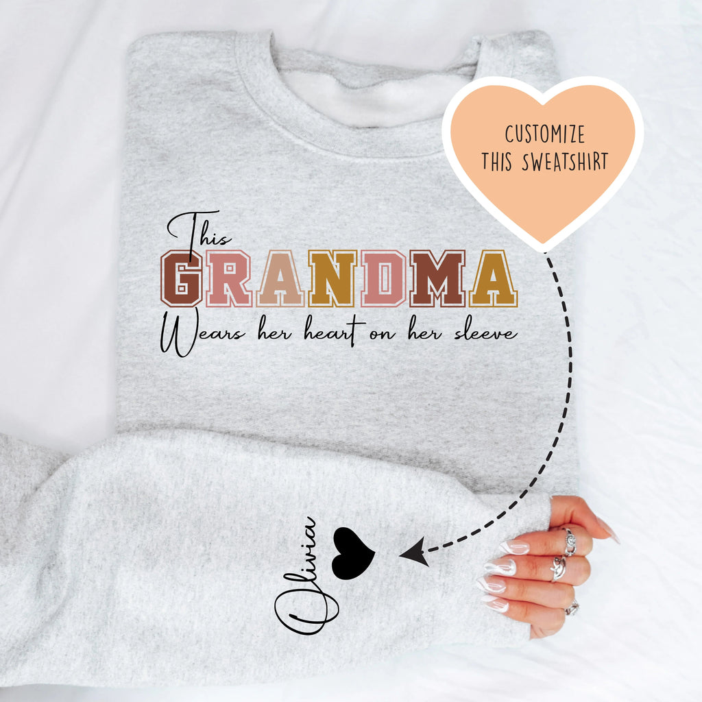 This Grandma Wears Her Heart On Her Sleeve Custom Sweatshirt